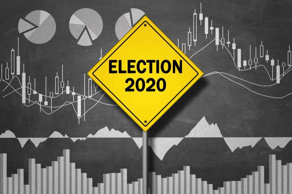 Image of yellow street sign that says "Election 2020"