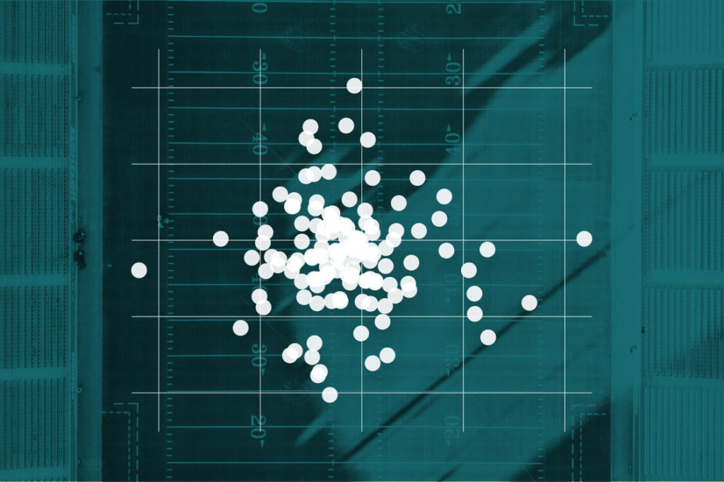 points on a graphical plane over a football field